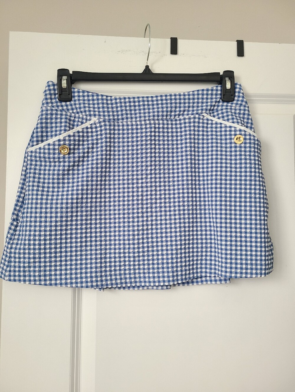Lilly Pulitzer Luxletic Thera Skort In Starlight Navy Gingham Print